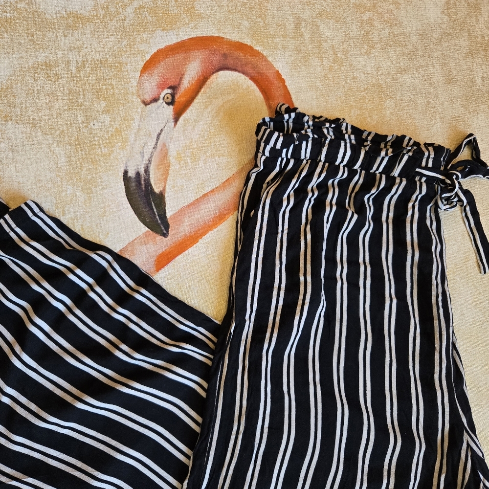 3/$25 Xhilaration Striped Wide Leg Pants Black White XXL Rayon Drawstring - Picture 12 of 12